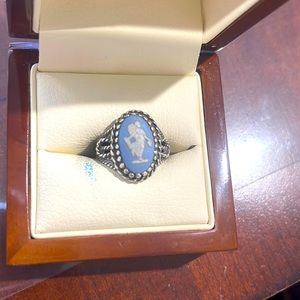 Blue shell Cameo ring sterling silver
